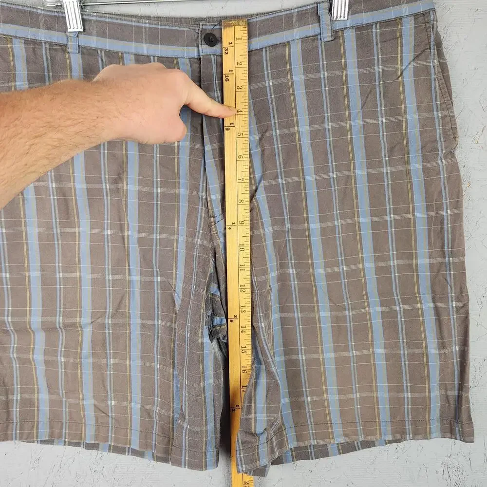 Vintage Nike Golf Shorts Mens 40 Brown Blue Plaid Performance Lightweight Logo